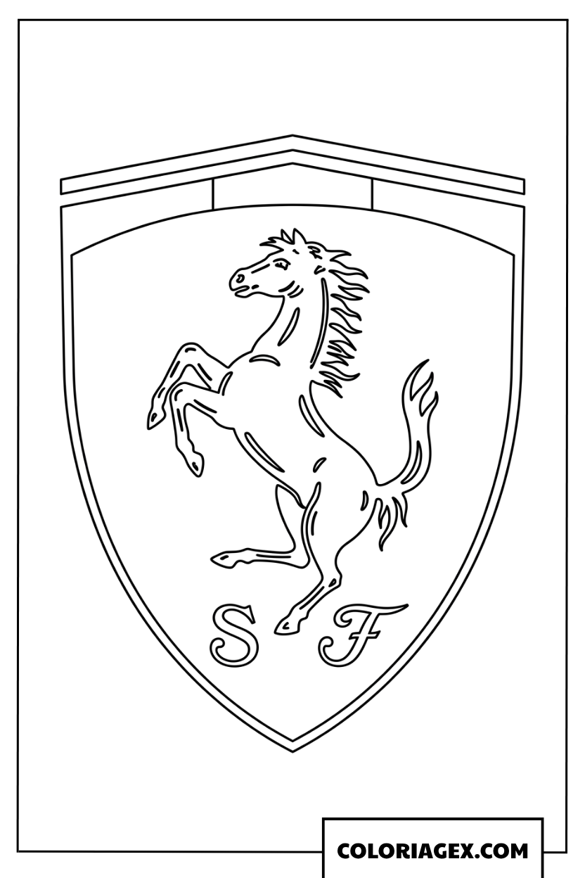 Coloriage du logo blason Ferrari avec cheval cabre