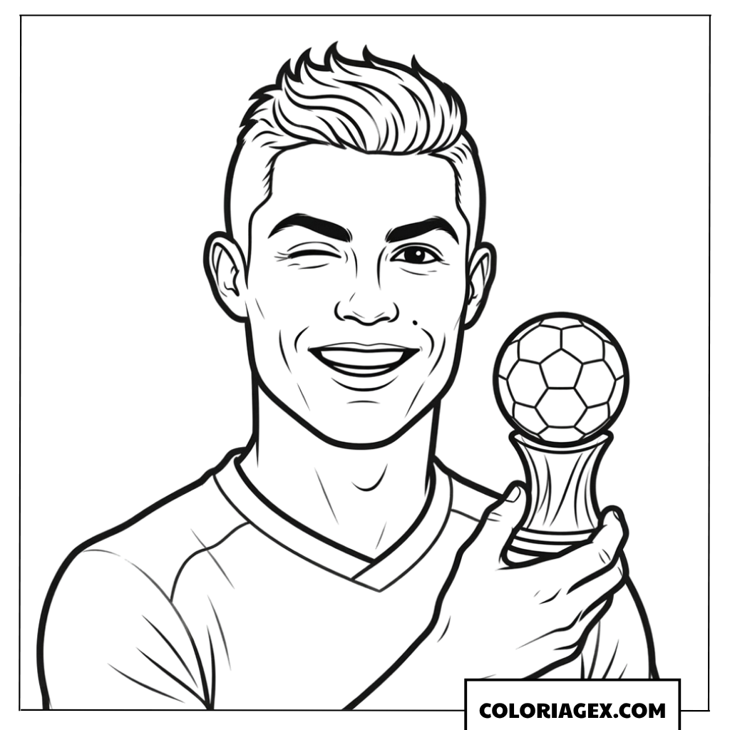 Coloriage du portrait cartoon de Ronaldo faisant un clin dœil
