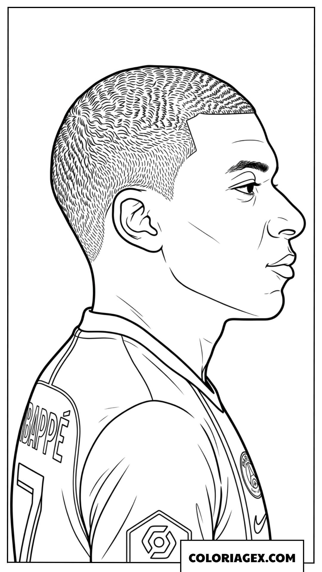 Coloriage du portrait de profil de Kylian Mbappe