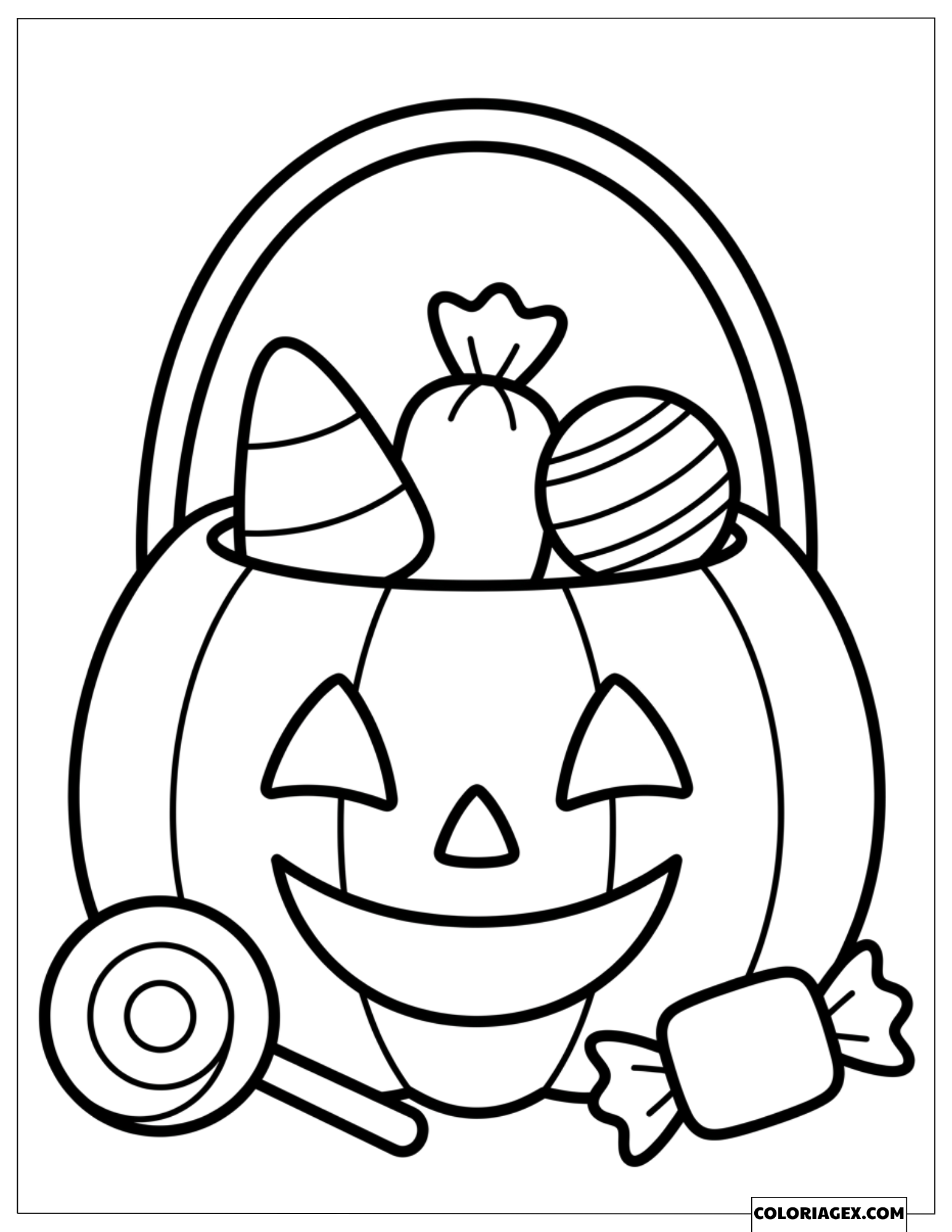 Coloriage d'un Seau citrouille rempli de bonbons d'Halloween