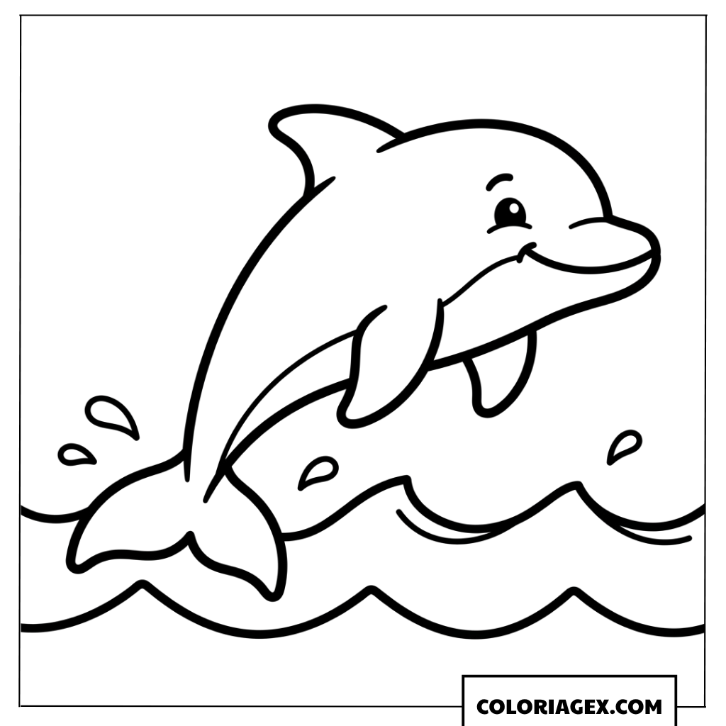 Coloriage d'un dauphin joyeux nageant vers l'avant