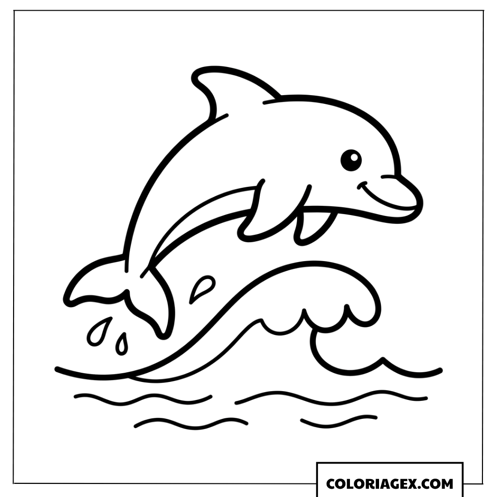 Coloriage d'un dauphin sautant par-dessus une vague