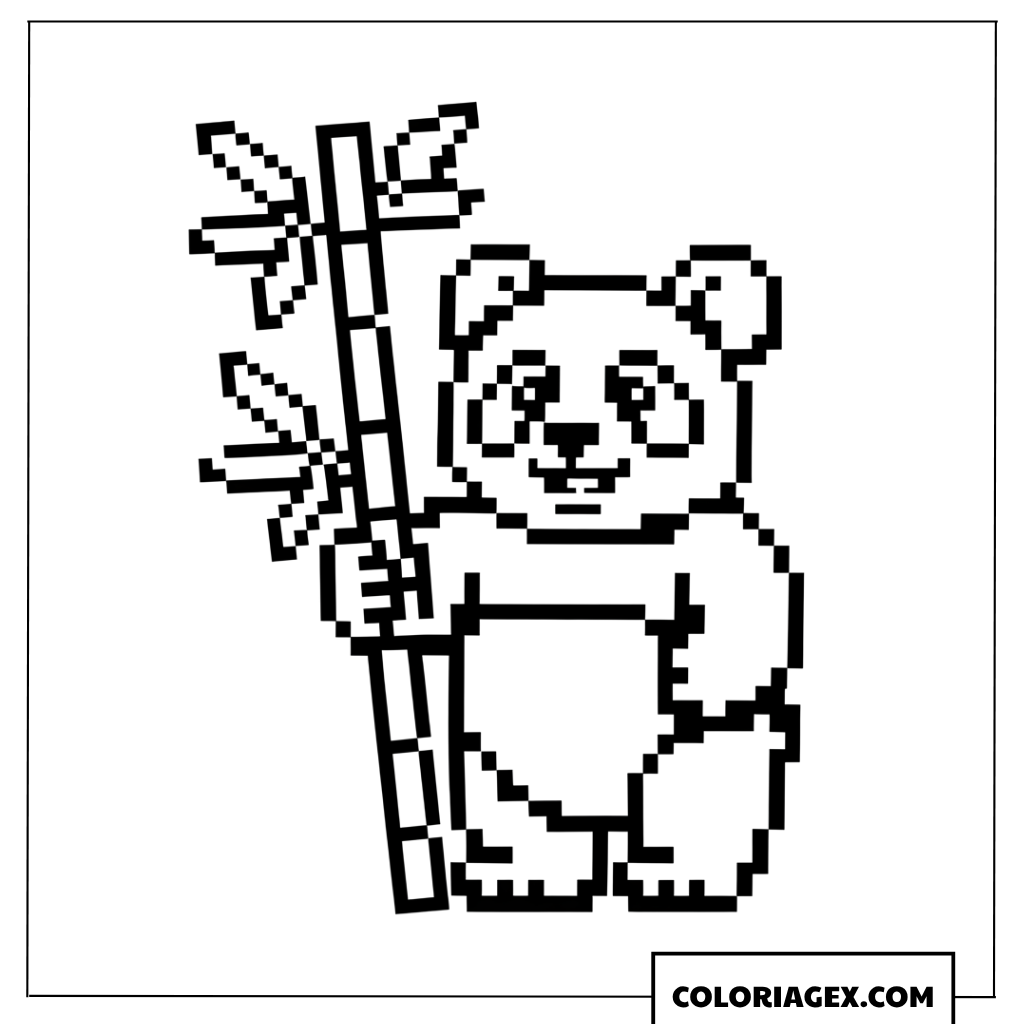 Coloriage dun panda en pixel art 8 bit avec son bambou