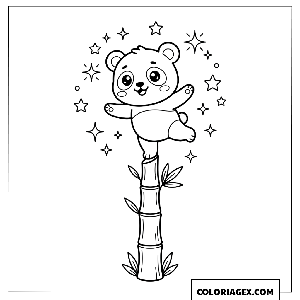 Coloriage dun petit panda en equilibre sur une pousse de bambou