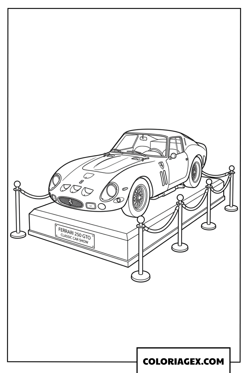 Coloriage dune Ferrari 250 GTO dans une exposition