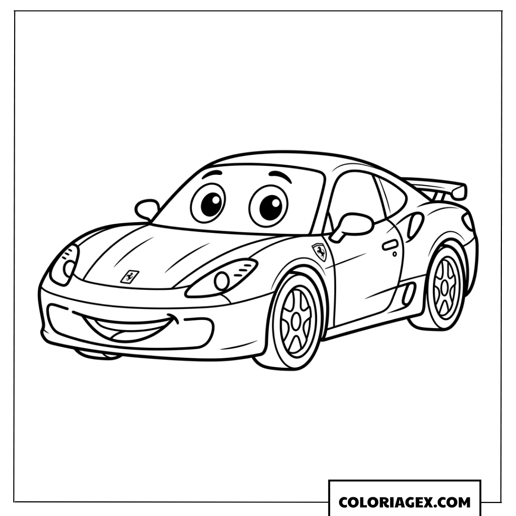 Coloriage dune mignonne voiture Ferrari style cartoon
