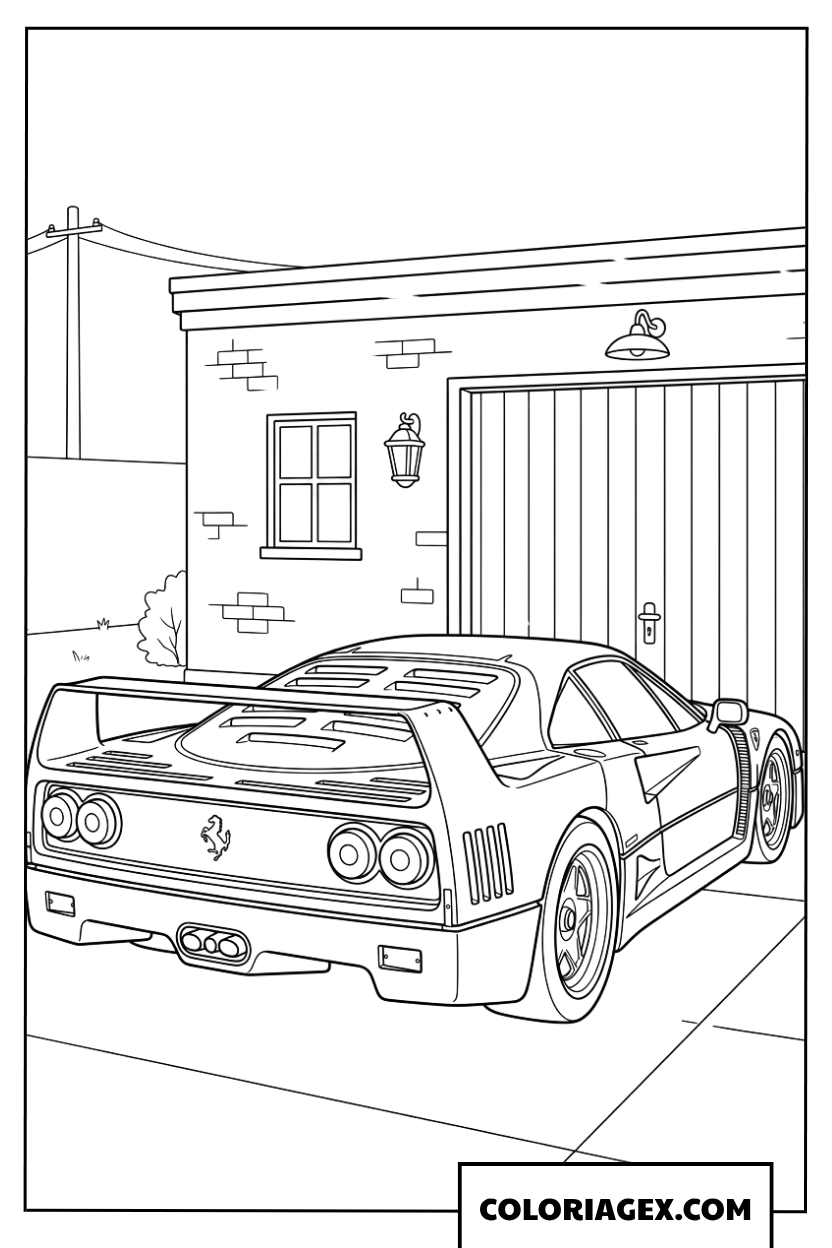 Coloriage dune puissante Ferrari F40 garee dans un garage