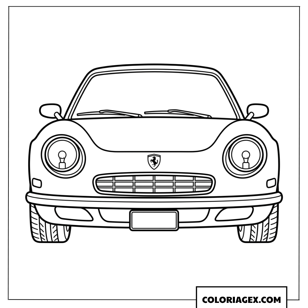 Coloriage d'une voiture Ferrari vue de face
