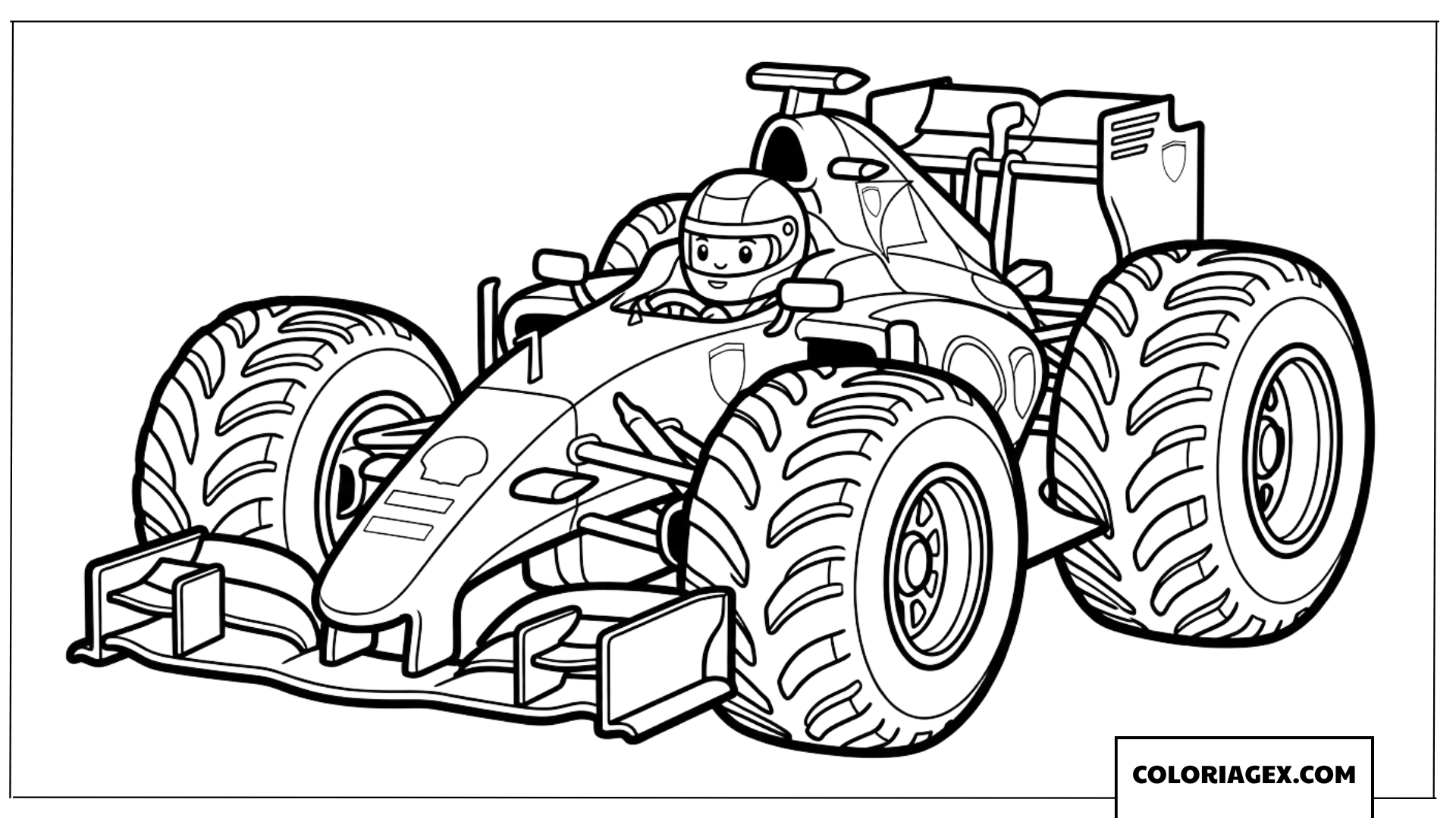 Coloriage d'une voiture de course F1 Ferrari aux roues géantes