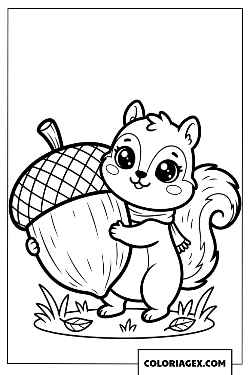 Coloriage ecureuil avec un grand gland