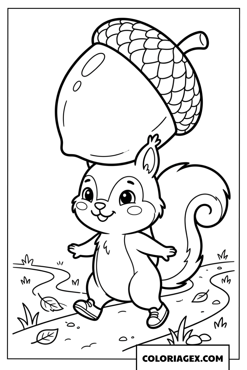 Coloriage ecureuil equilibre avec gland