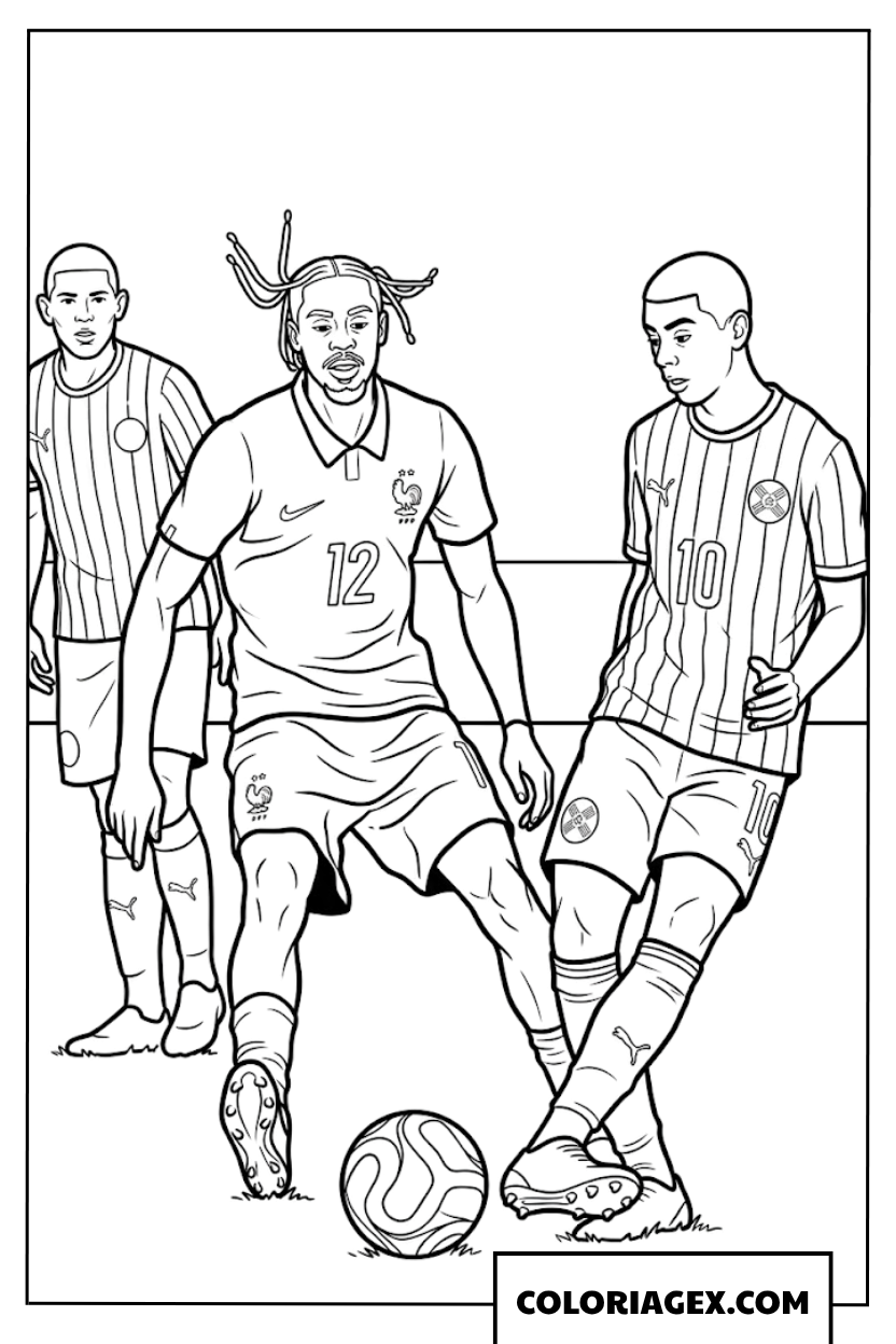 Coloriage joueur numero 12 de la France en plein dribble