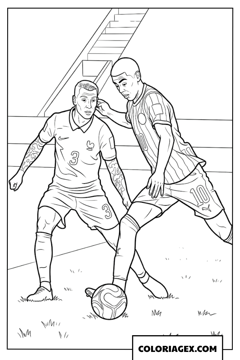 Coloriage match de foot intense entre la France et le Paraguay