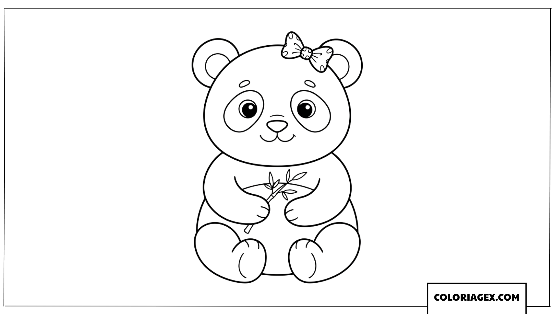 Coloriage panda mignon avec un noeud papillon et du bambou