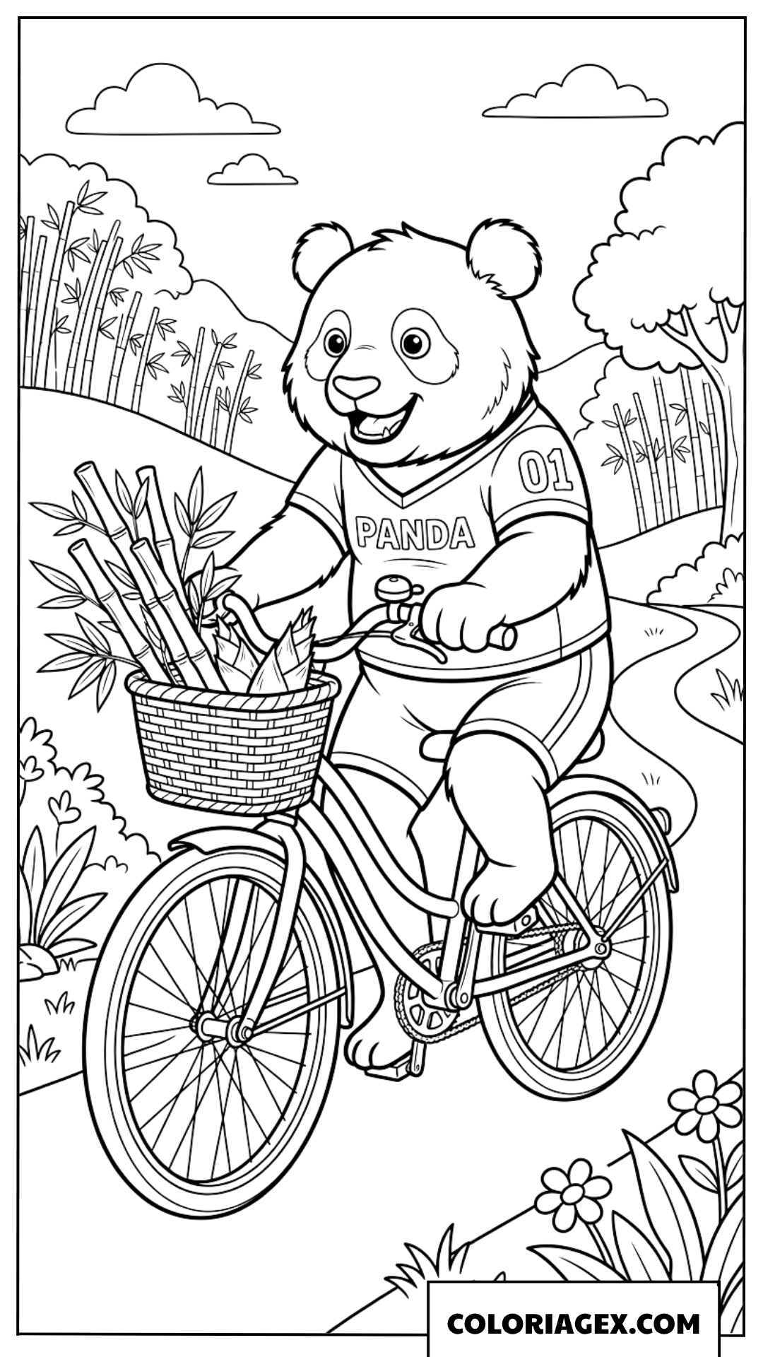 Coloriage panda portant le maillot 01 faisant du velo