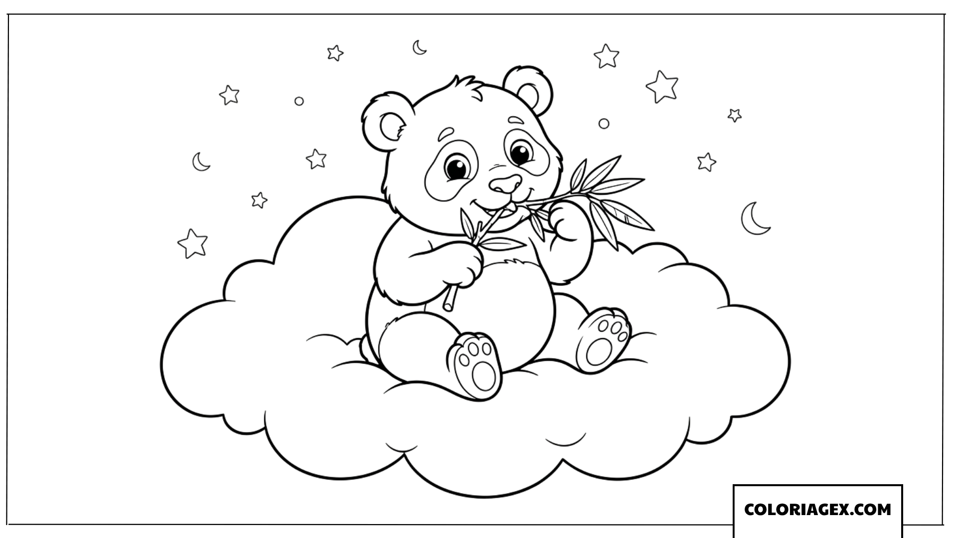 Coloriage petit panda mignon assis sur un nuage doux