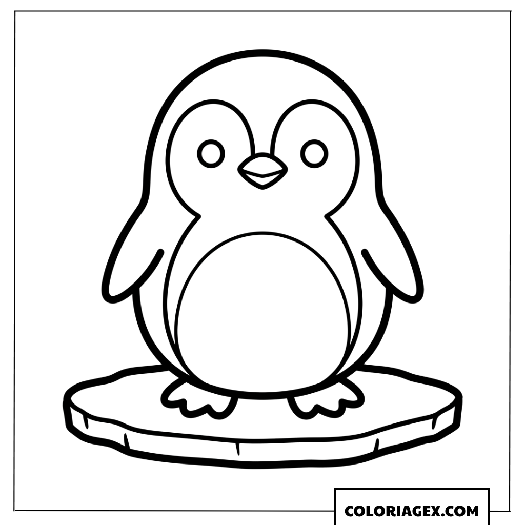 Coloriage petit pingouin mignon sur son bloc de glace