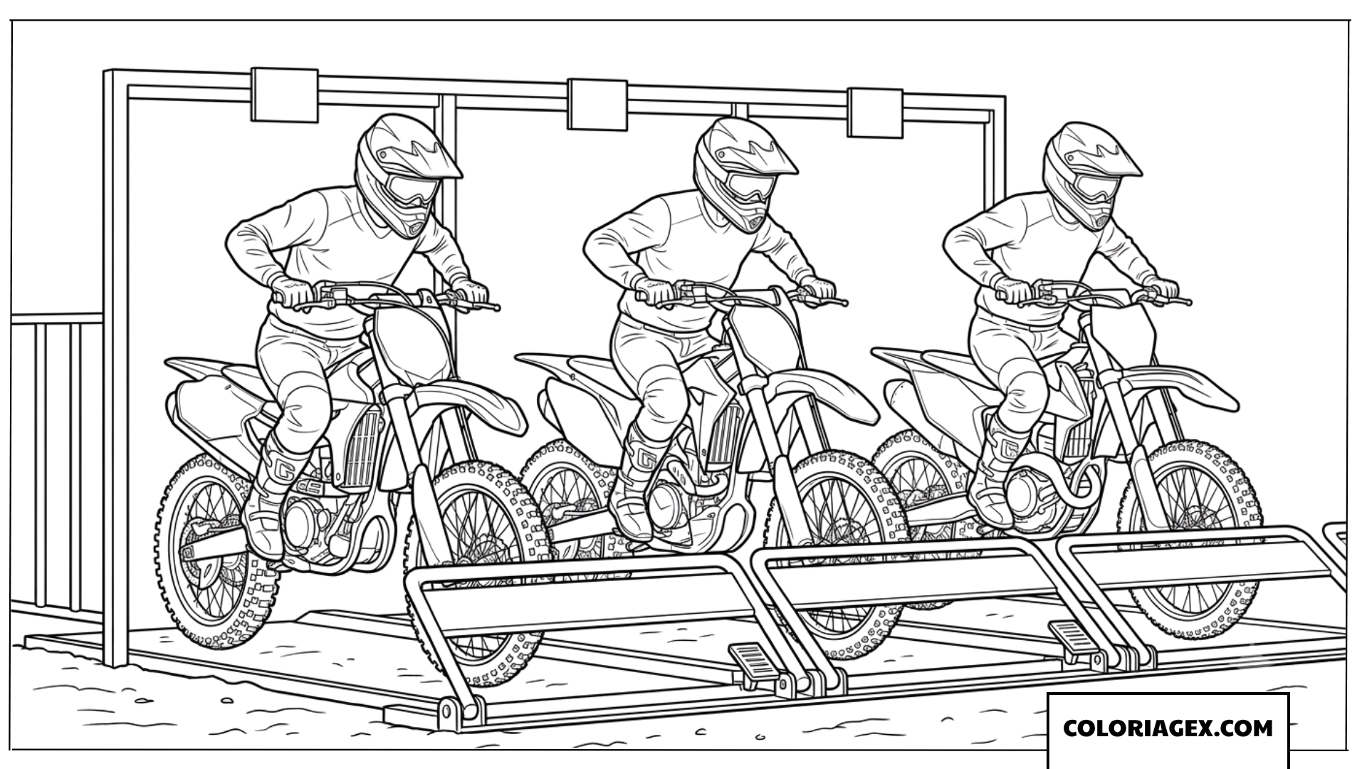Coloriage pilotes de motocross sur la ligne de depart