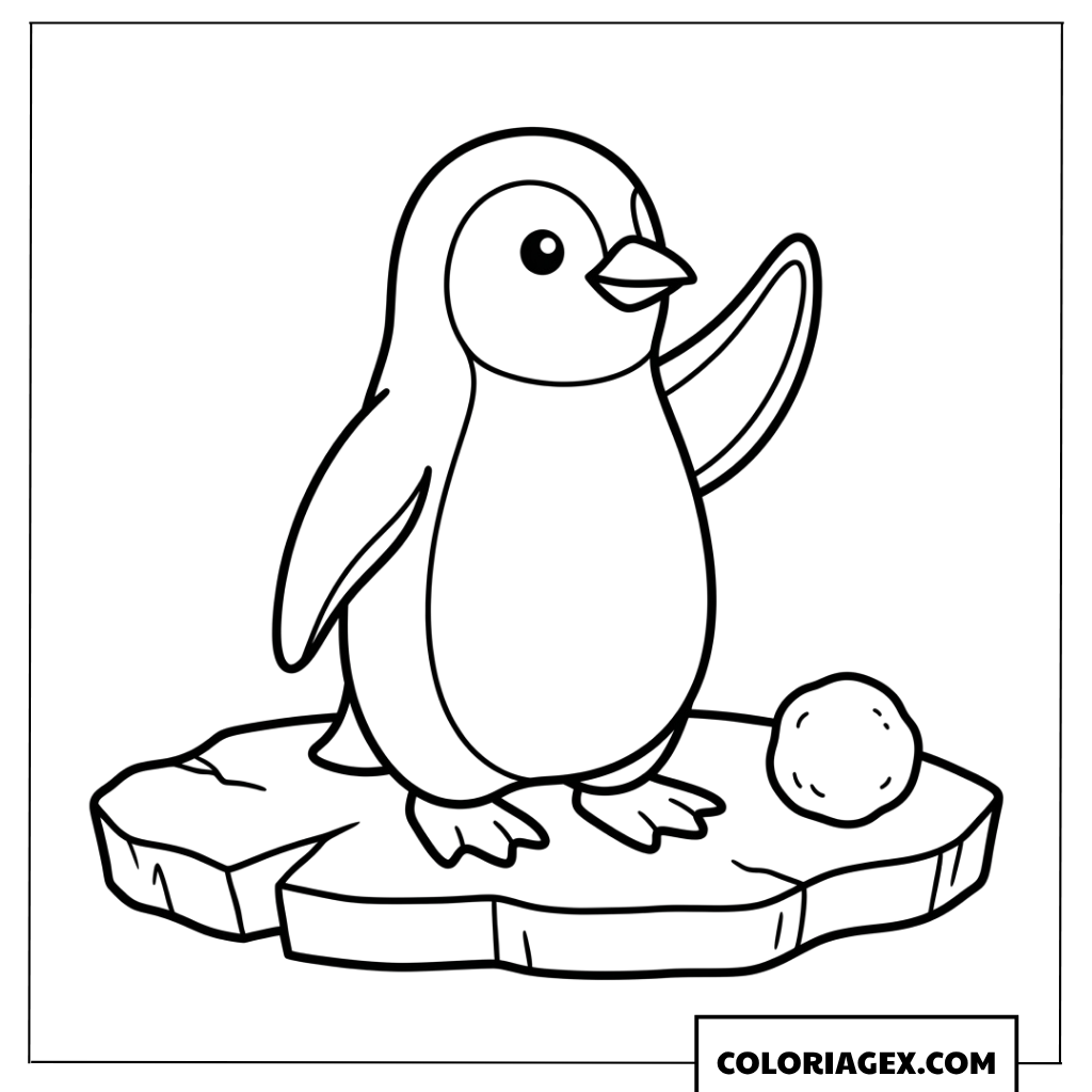 Coloriage pingouin saluant sur la banquise
