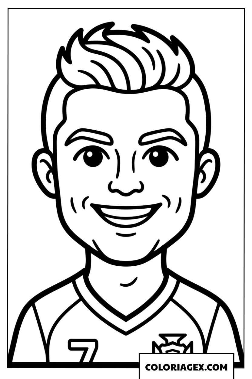 Coloriage portrait en gros plan de Ronaldo style dessin animé