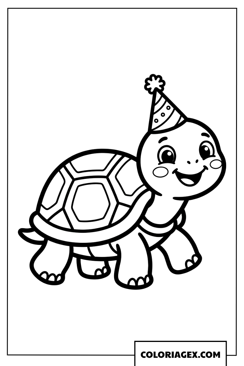 Coloriage tortue festive avec son chapeau d anniversaire