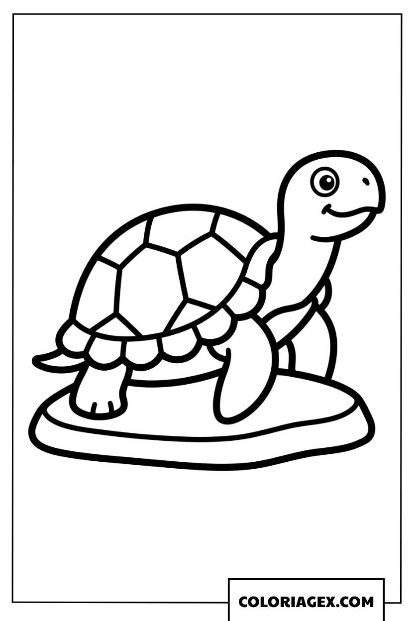 Coloriage tortue joyeuse sur un rocher pour enfants