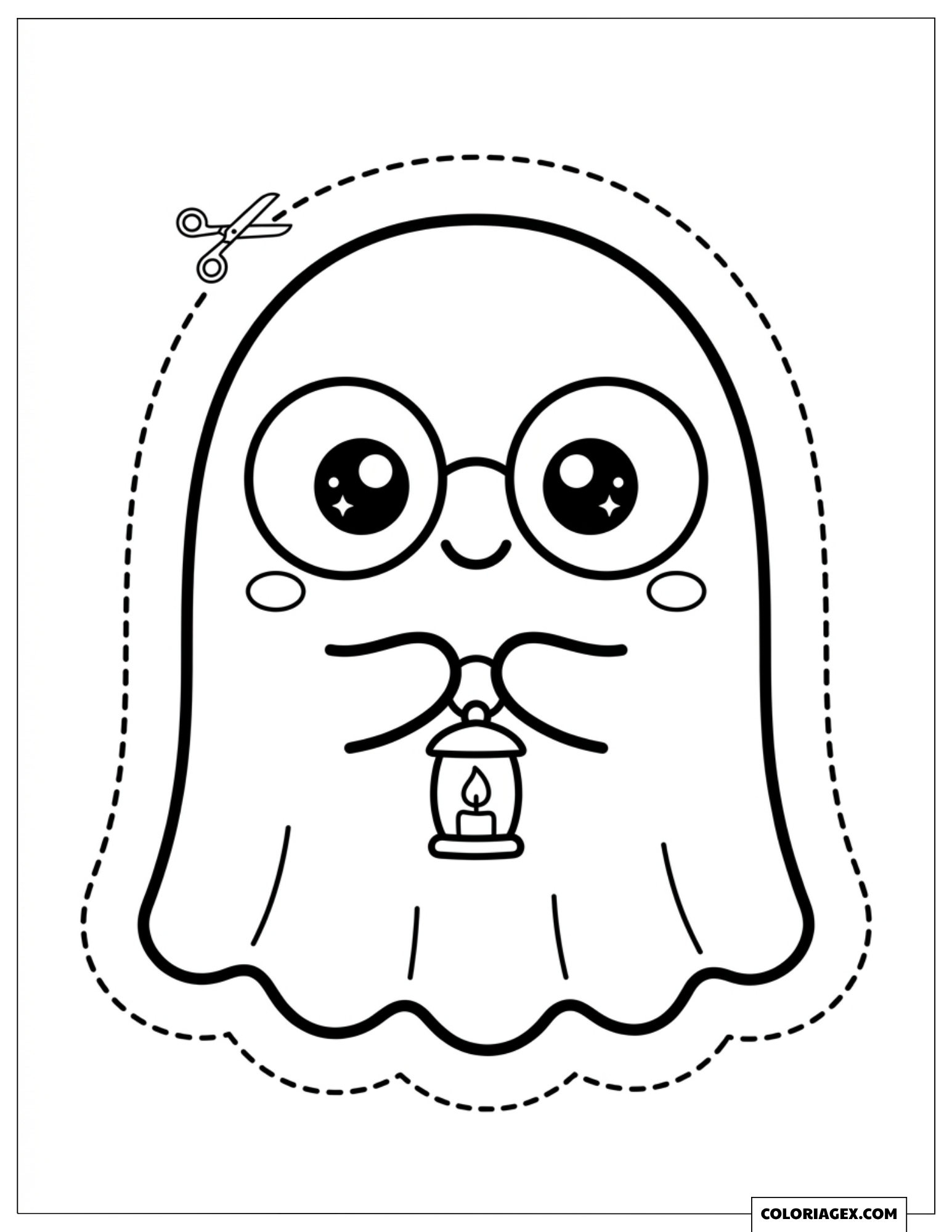 Découpage Halloween le fantôme à lunettes et sa lanterne
