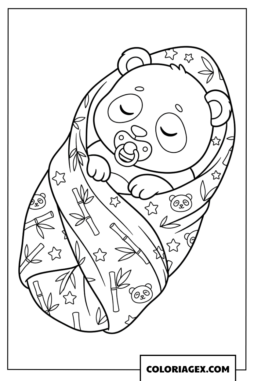 Dessin Bébé panda nouveau ne mignon emmaillote pour dormir