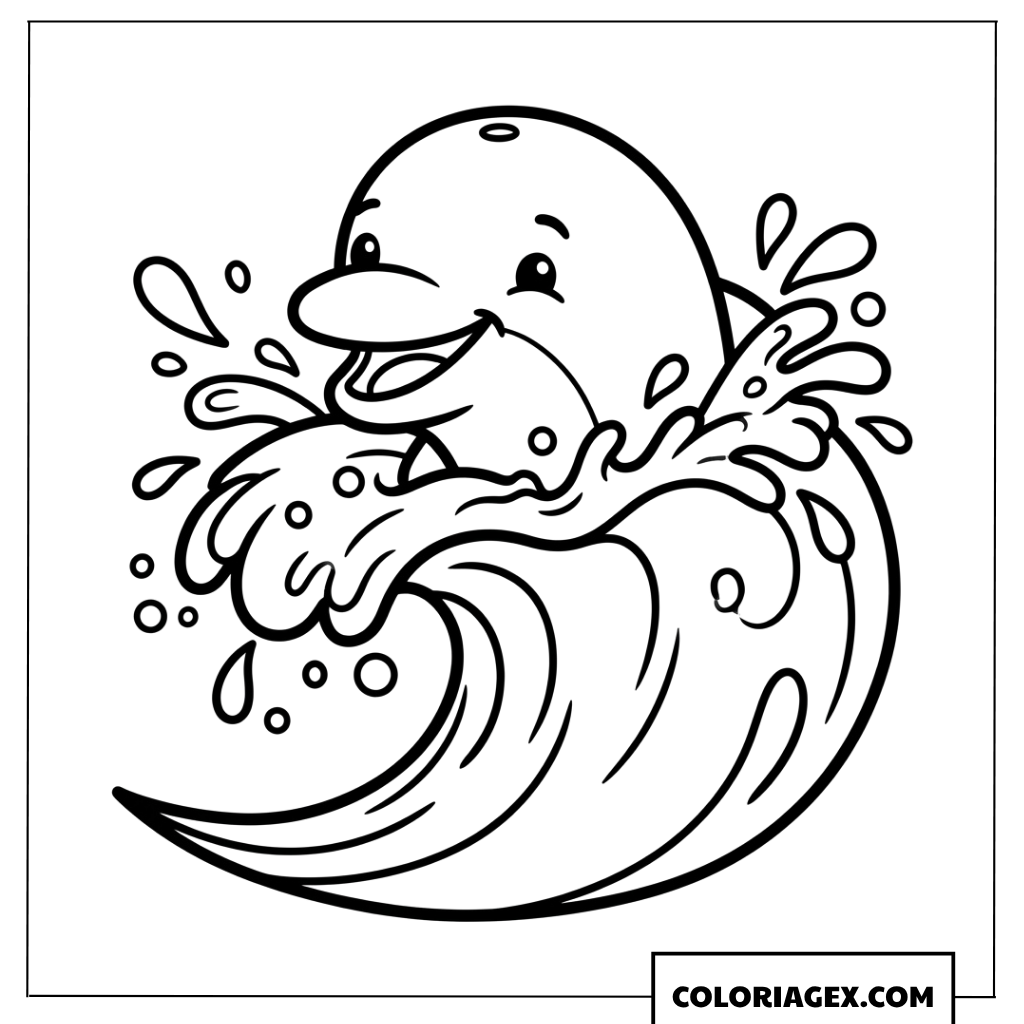 Dessin Dauphin Souriant dans une Grande Vague