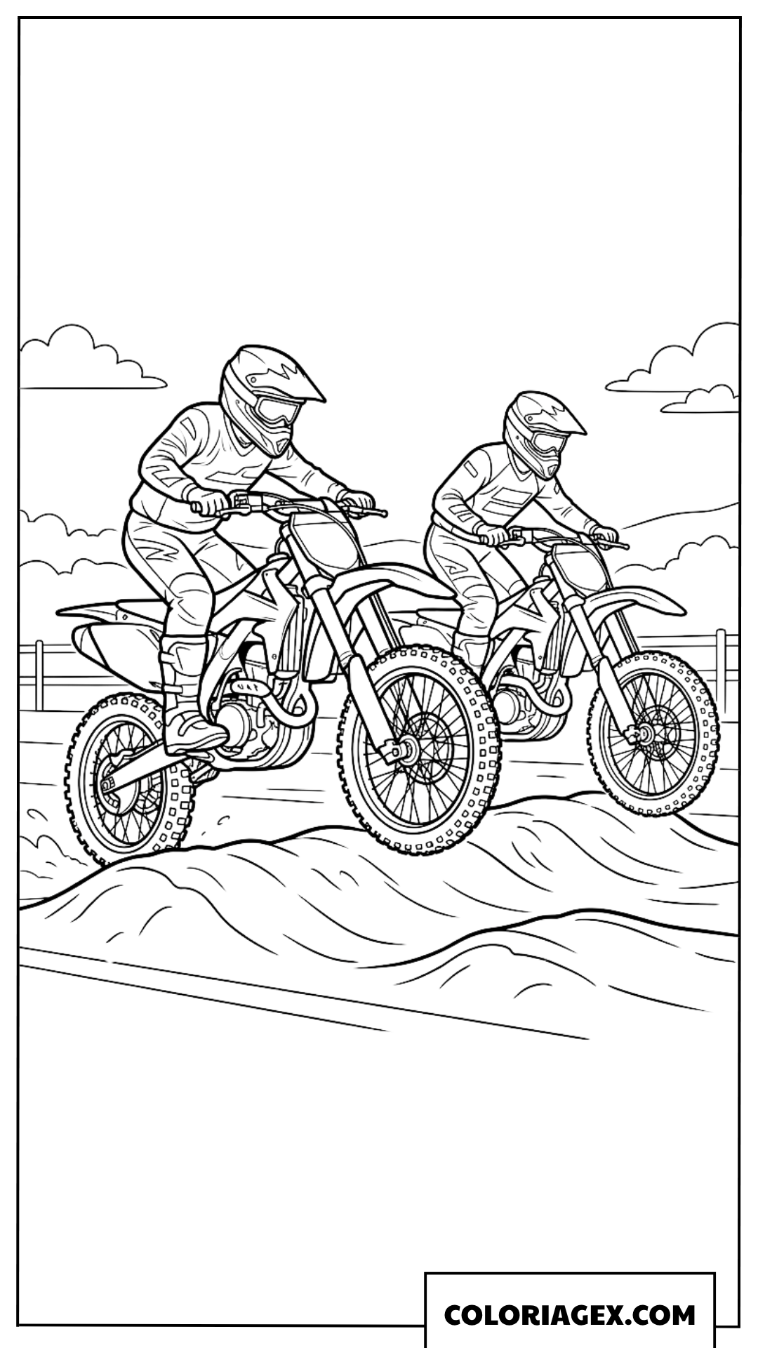 Dessin Deux Pilotes Moto Traversant Dunes