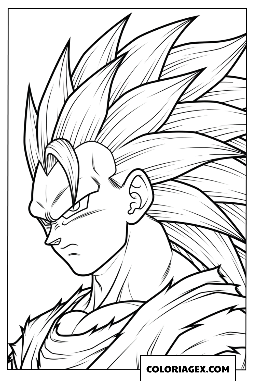 Dessin Goku Super Saiyan 3 aux cheveux longs caracteristiques