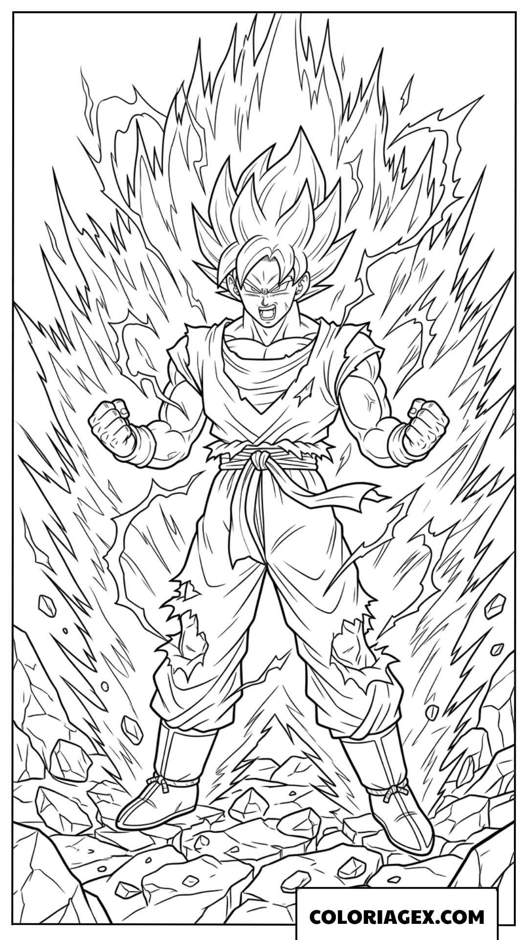 Dessin Goku Super Saiyan en pleine transformation puissante