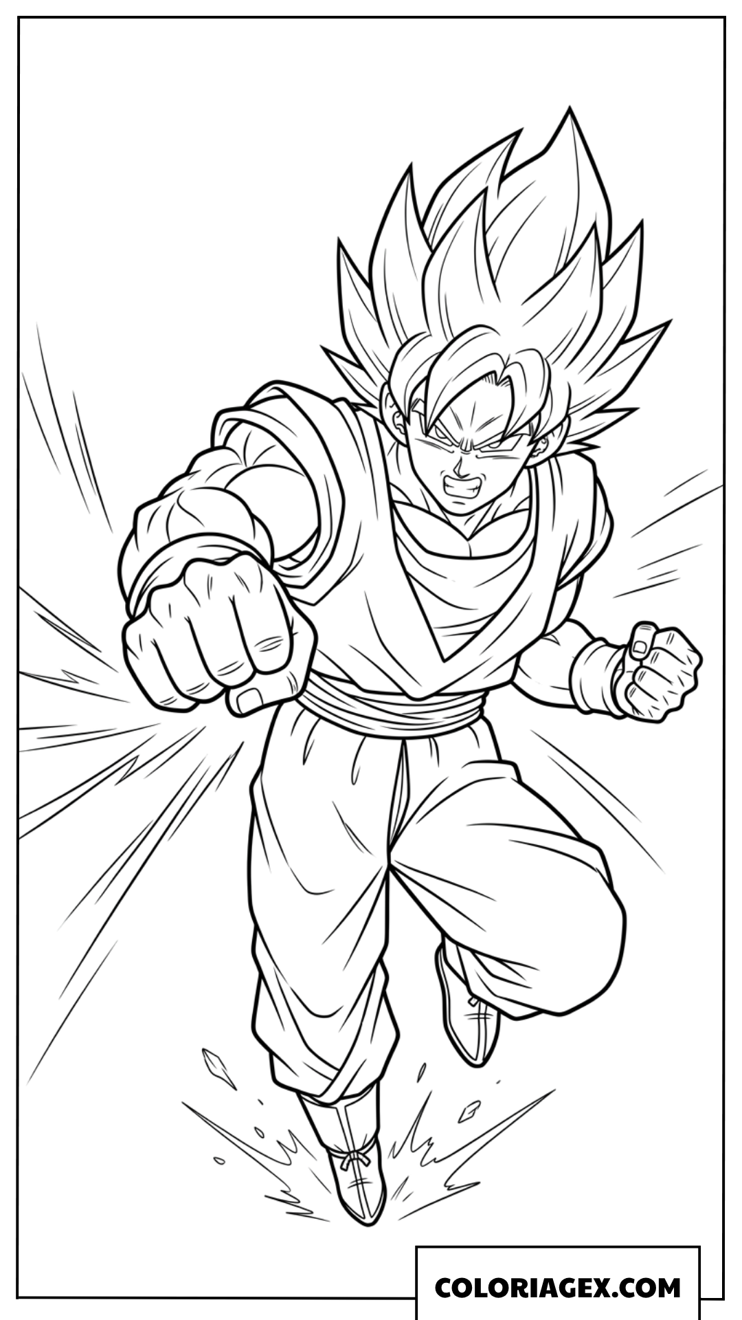 Dessin Goku Super Saiyan lancant un coup de poing puissant