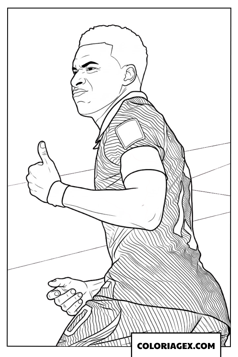 Dessin Mbappe leve le pouce signe de victoire a colorier