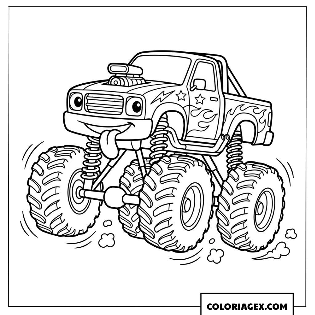 Dessin Monster Truck rigolo qui tire la langue