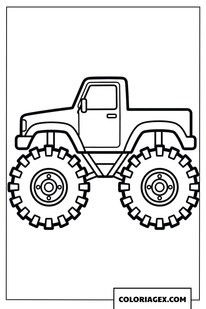 Dessin Monster Truck vue de profil simple a colorier