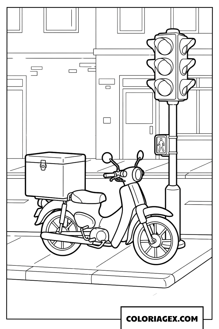 Dessin Moto De Livraison Pres Du Feu Tricolore