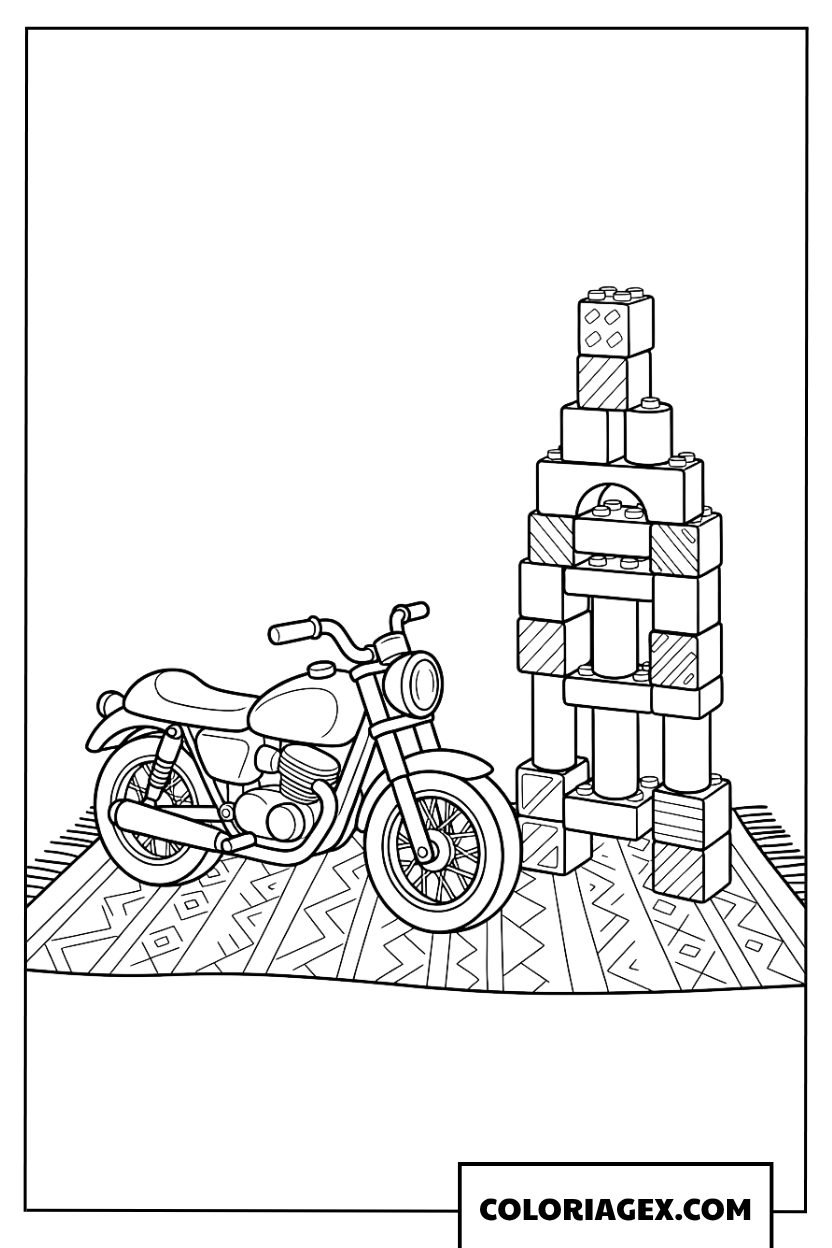 Dessin Moto Et Tour De Blocs De Jeux