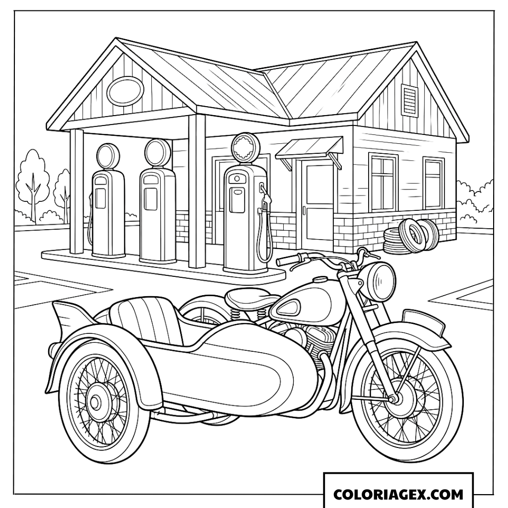 Dessin Moto Sidecar Ancienne Devant Station