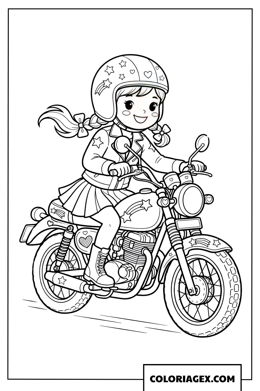 Dessin Petite Fille Casque Etoile Moto Joie