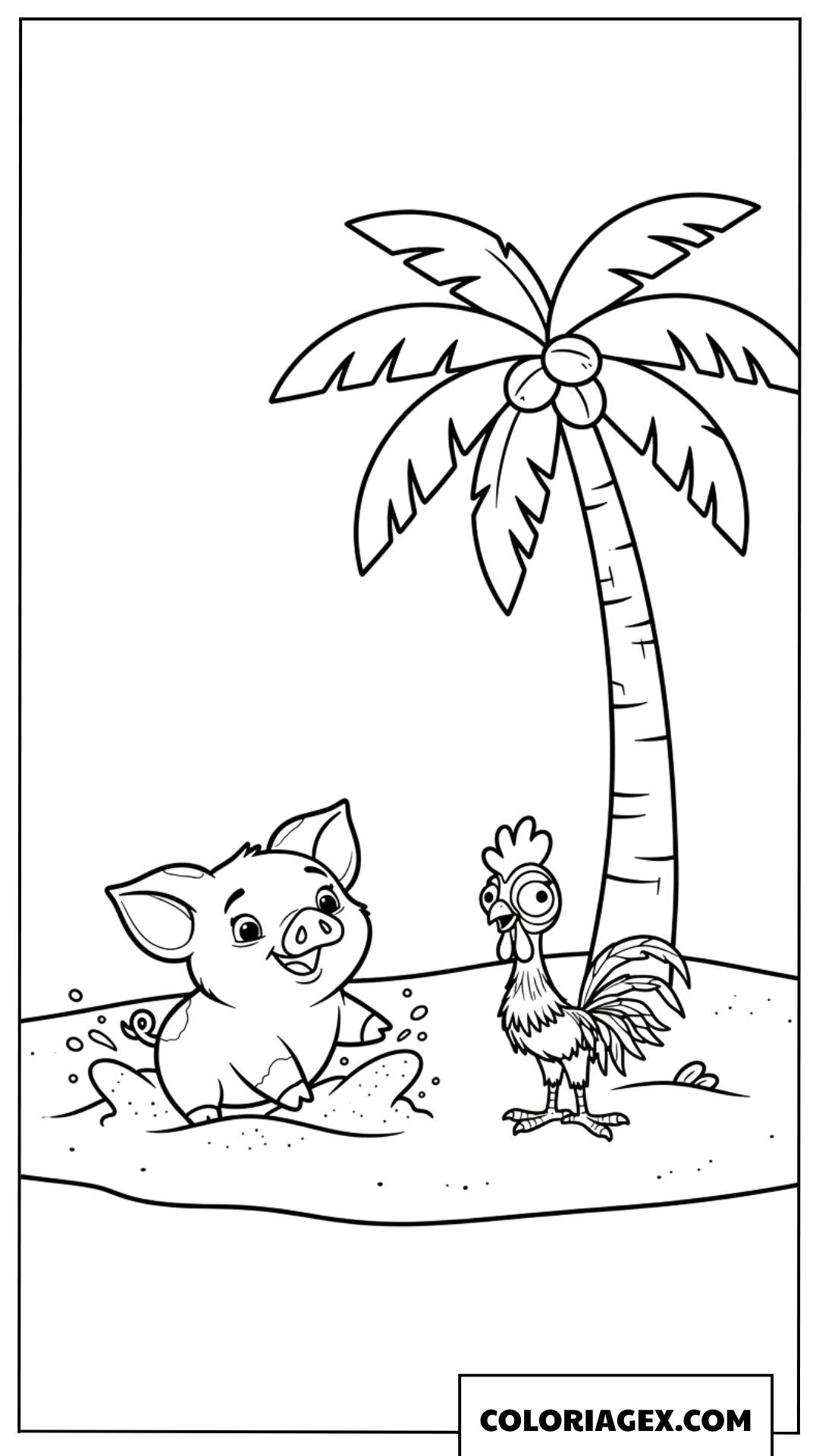 Dessin Pua et Heihei s amusent sur la plage en ete