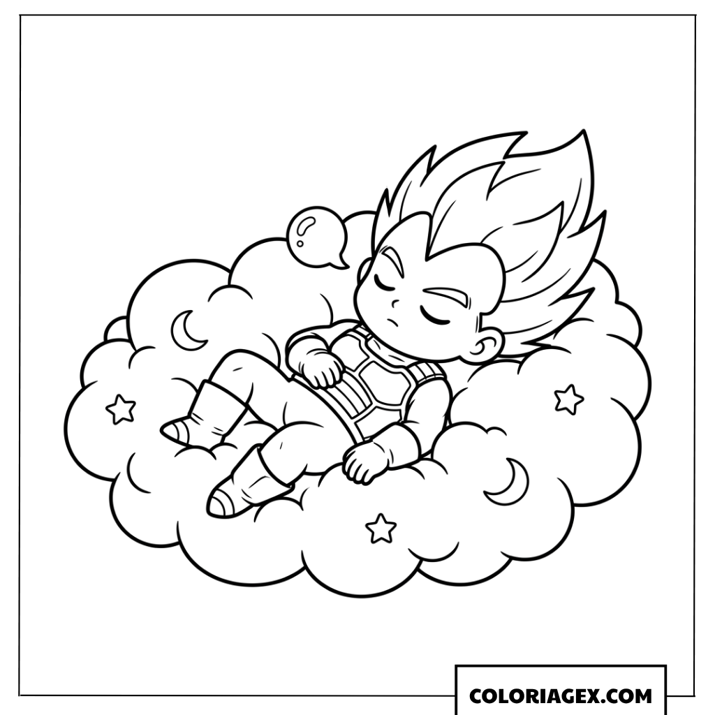 Dessin Vegeta Chibi Dormant sur un Nuage