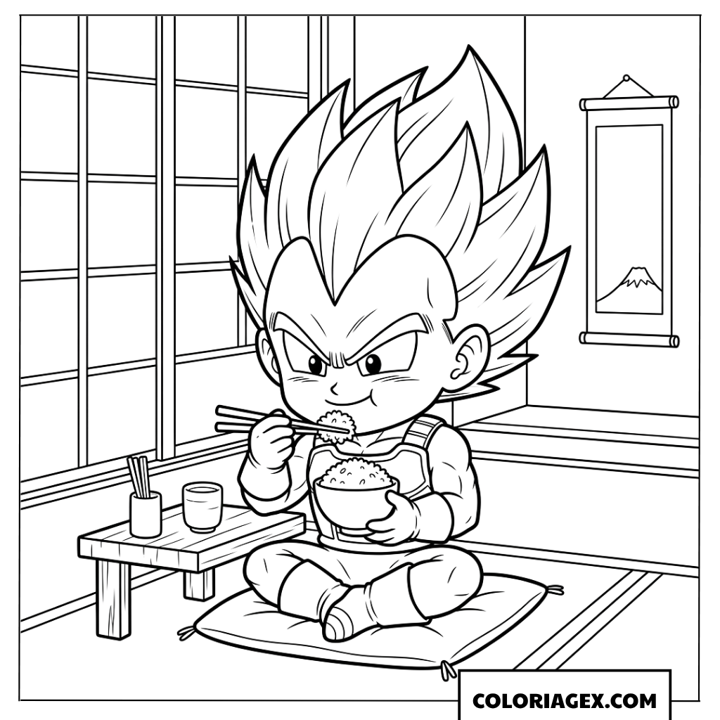 Dessin Vegeta Chibi Mangeant du Riz