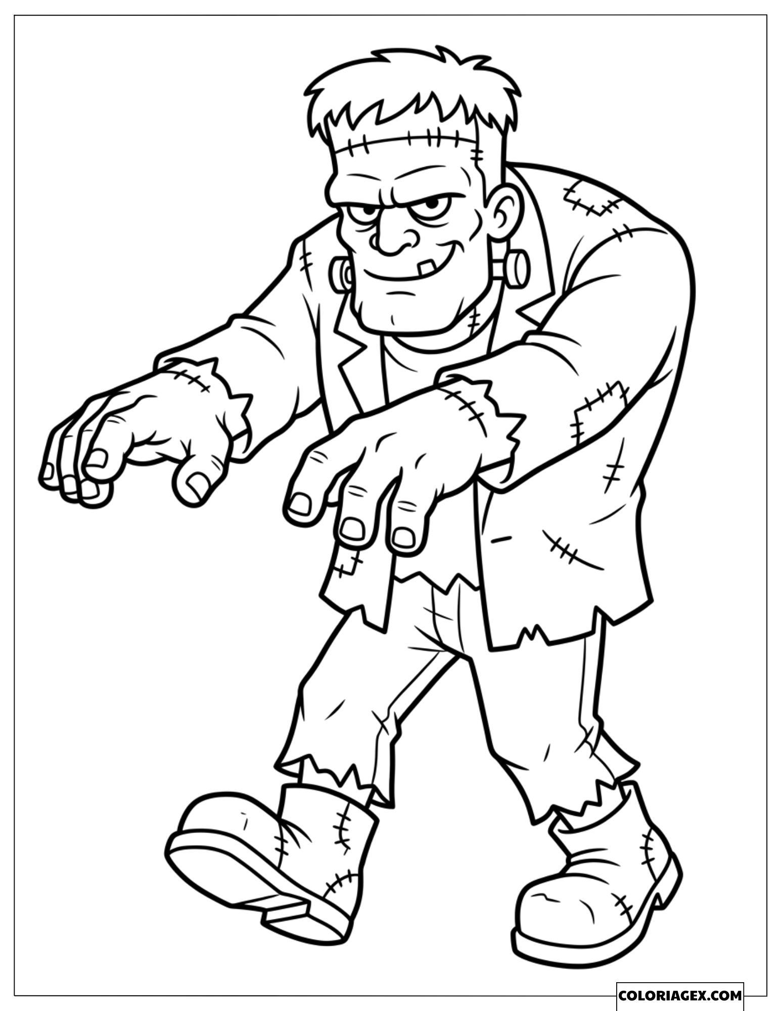 Dessin à colorier du Monstre de Frankenstein qui avance