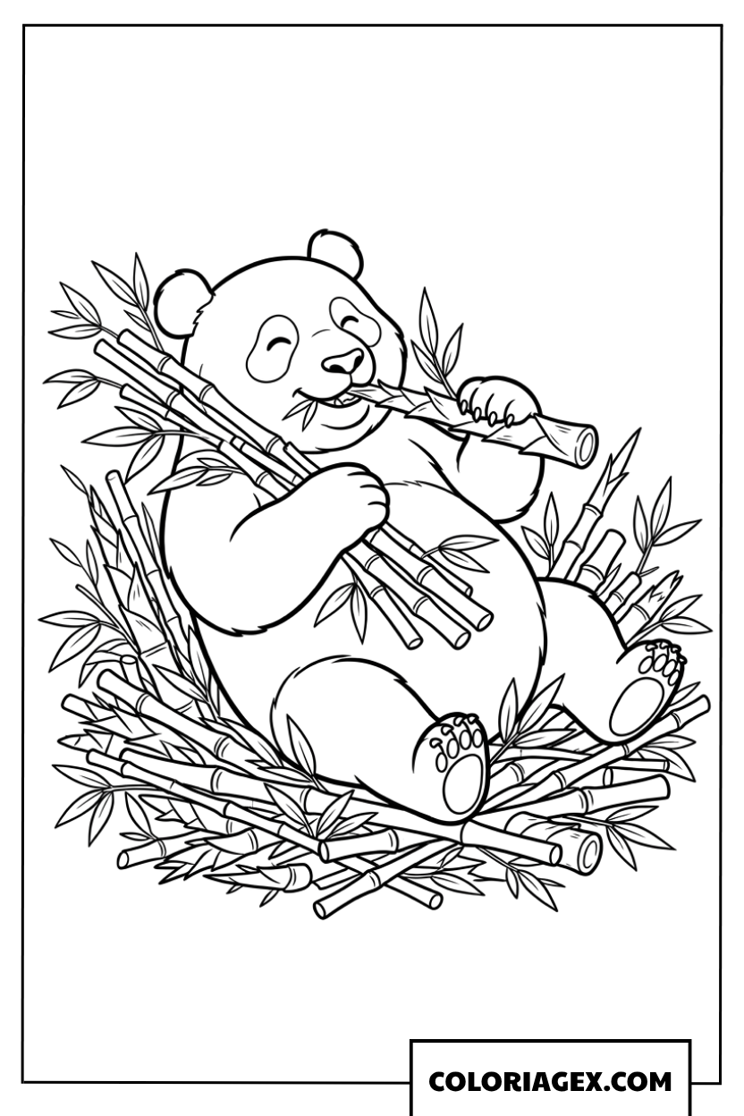 Dessin amusant dun panda mangeant des pousses de bambou