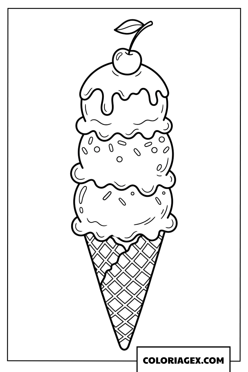 Dessin d un cornet de glace a trois boules delicieuses