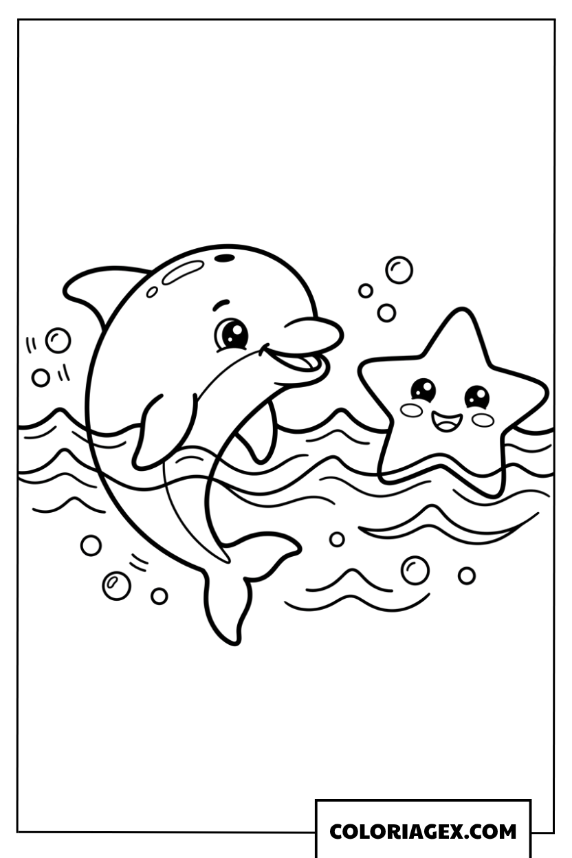 Dessin d un dauphin et son ami etoile