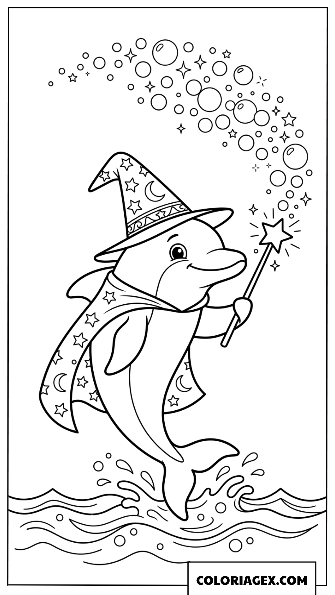 Dessin d un dauphin magicien creant des bulles