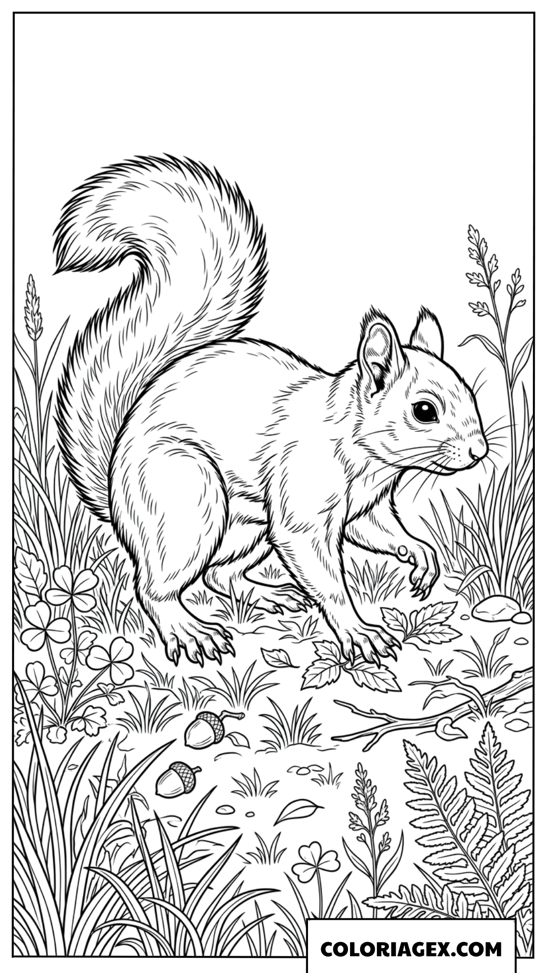 Dessin d un ecureuil cherchant de la nourriture dans l herbe