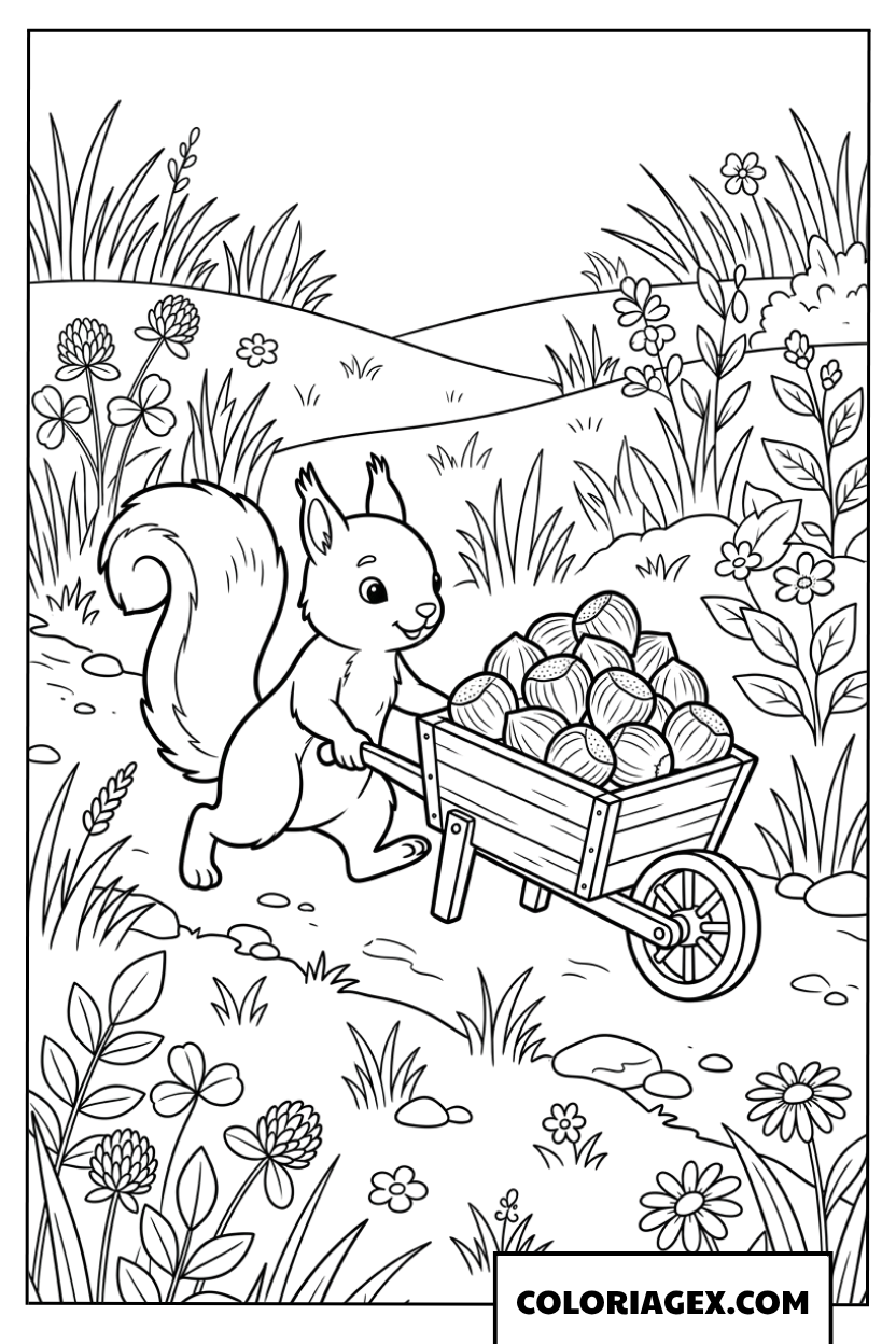 Dessin d un ecureuil travailleur dans le jardin